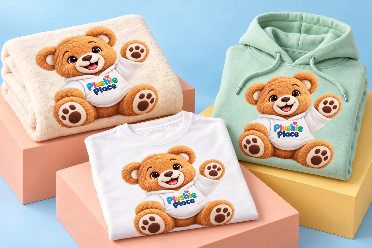 Concept preview of a blanket, tee, and hoodie printed with Nuzzleby